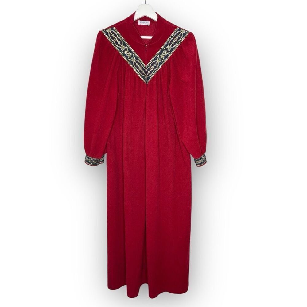 Vintage Vanity Fair Robe Red Velour Zip Up Long Sleeve Women’s Size Medium - Picture 2 of 14